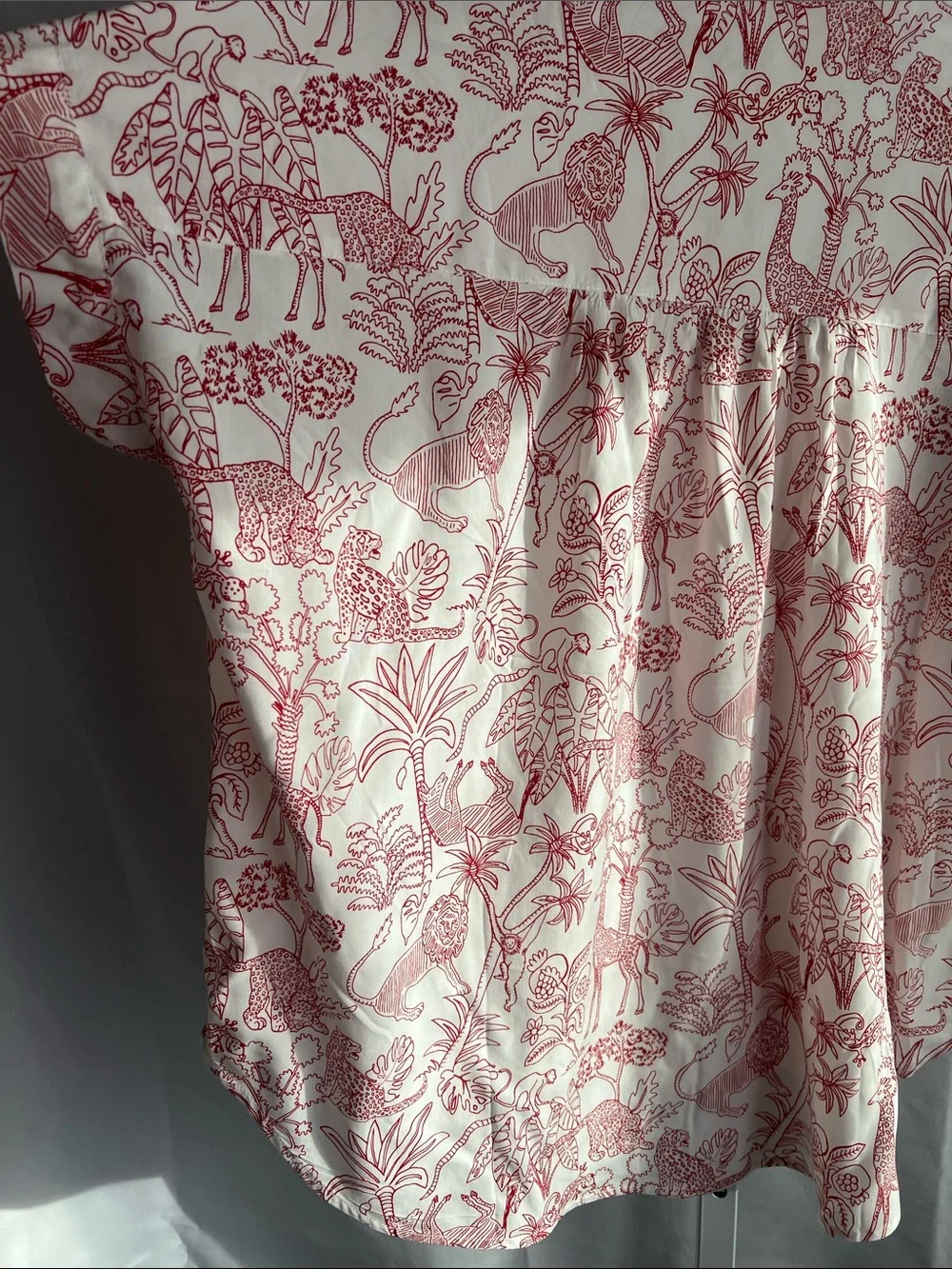 Jane and Delancey Cream Button-Front Shirt with Red Animal Print - Picture 11 of 16